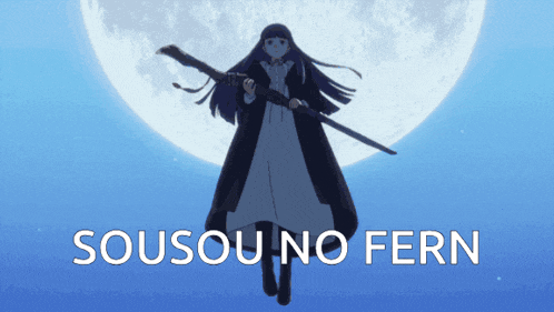 a picture of a girl with a sword and the words sousou no fern