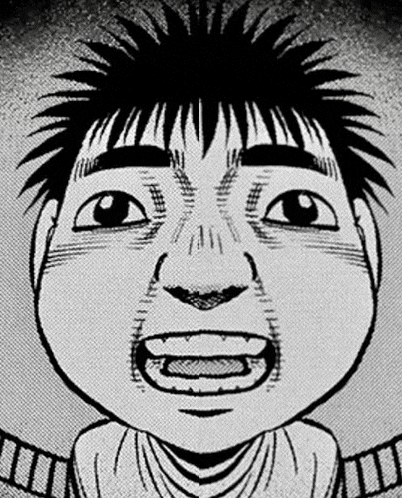 a black and white drawing of a man 's face with a big smile
