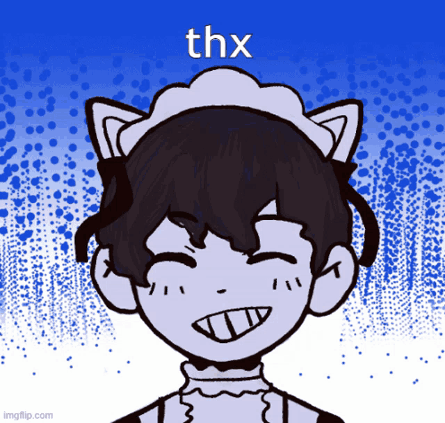 a drawing of a maid with a cat ear headband and the word thx above her