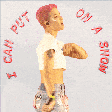 a picture of a woman with the words i can put on a show surrounding her