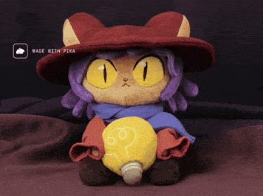 a stuffed animal is made with pika and has a light bulb in its paws