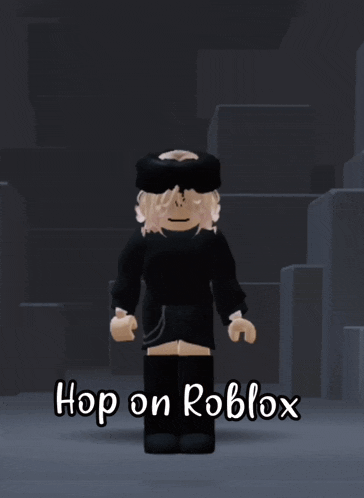 a picture of a roblox character with the words hop on roblox below it