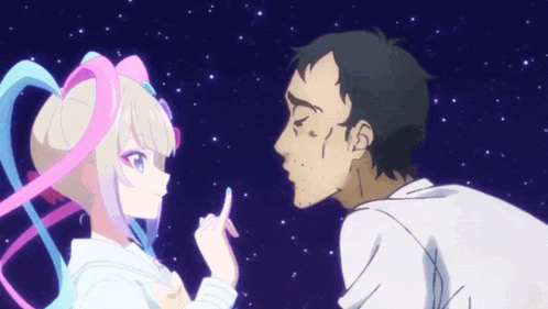 a man and a girl are looking at each other in a cartoon
