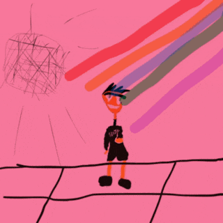 a child 's drawing of a stick figure with a shirt that says ' ucsd ' on it