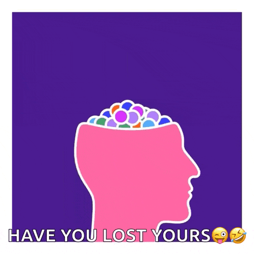 a pink head with colorful circles coming out of it says i 've lost my marbles