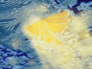 a close up of a painting with a yellow and blue background