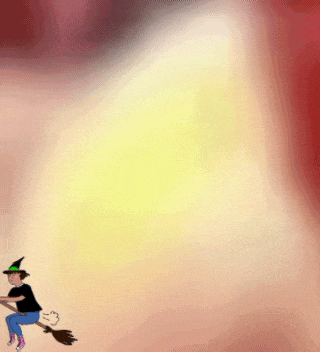 a cartoon of a witch flying on a broomstick