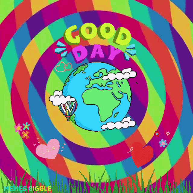 a colorful drawing of a globe with the words good day above it