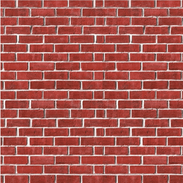 a red brick wall with white bricks and a black silhouette