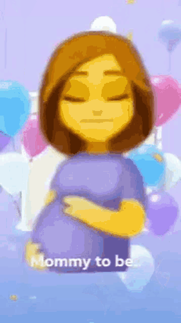 a pregnant woman with her eyes closed is surrounded by balloons and says `` mommy to be '' .