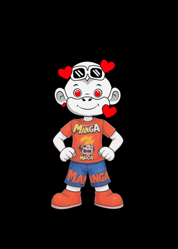a cartoon character wearing sunglasses and a shirt that says manga