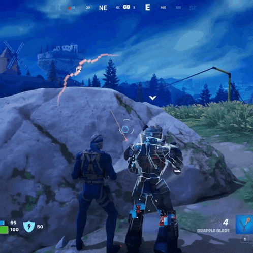 a screenshot of a video game with a grapple blade in the upper right corner