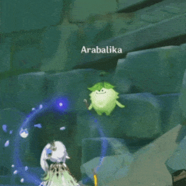 a video game character with arabalika written on the bottom of the screen