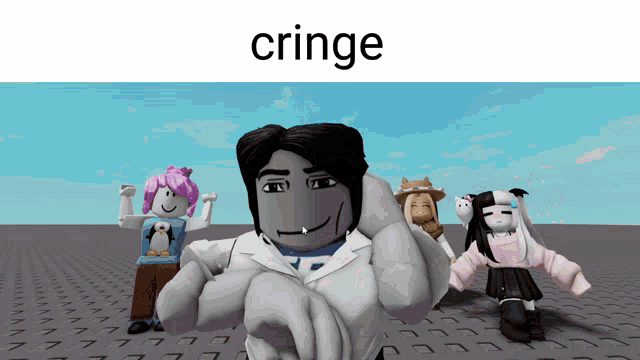 a group of roblox characters are posing for a picture with the word cringe above them