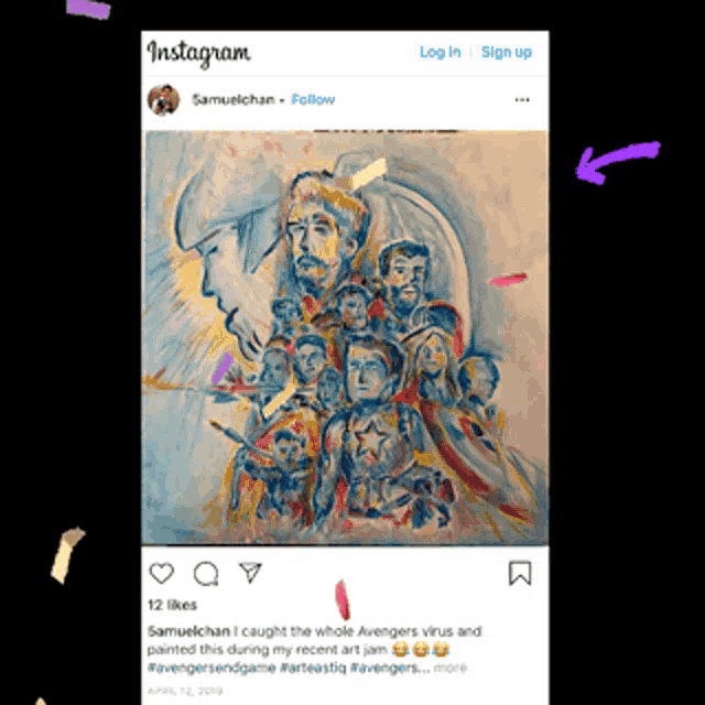 a painting of the avengers is displayed on the instagram page