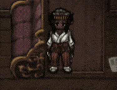 a cartoon character is standing in front of a window