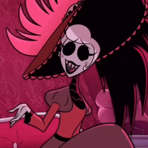 a cartoon character is sitting on a couch wearing a hat