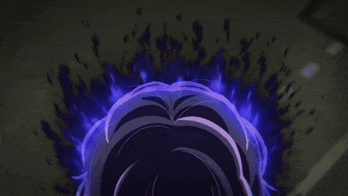 a close up of a person 's face with purple hair