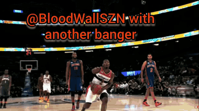 a basketball game is being played in a stadium with the words bloodwallszn with another banger