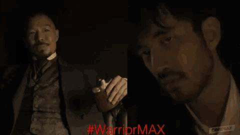 a man with a beard is holding a flask with the hashtag #warriormax in red