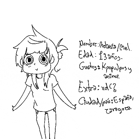 a black and white drawing of a girl with spanish writing around her