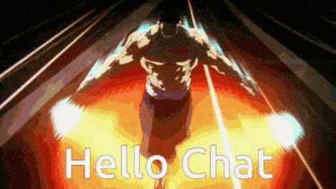 a cartoon of a man with the words hello chat on the bottom right