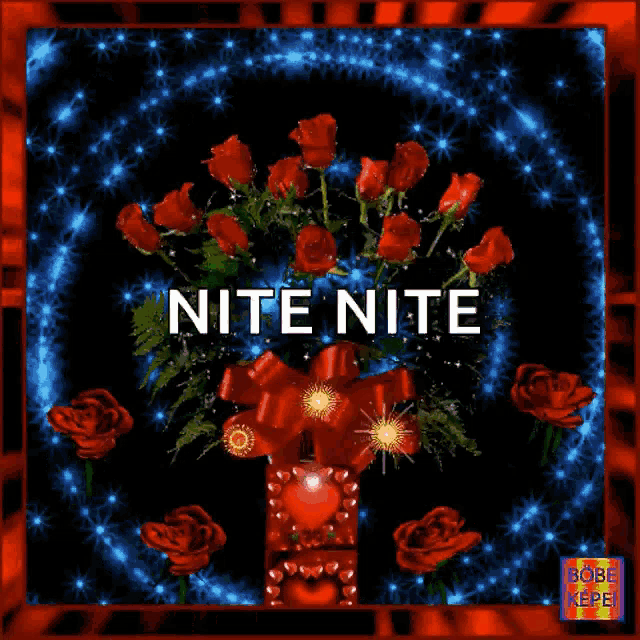 a bouquet of red roses and the words nite nite