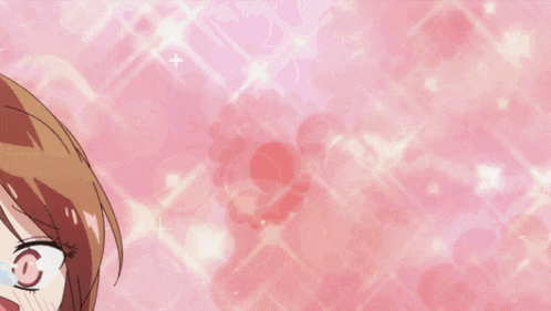 a close up of a girl with a pink background