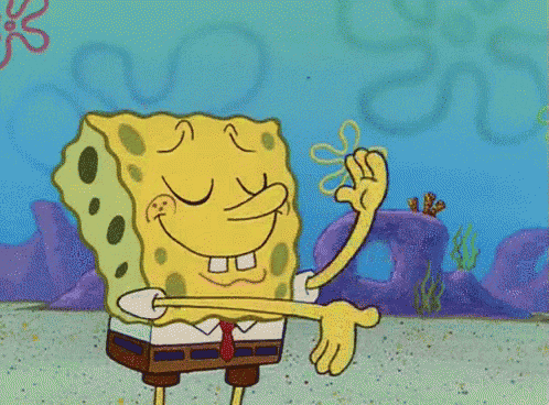 a cartoon of spongebob with his eyes closed and a flower in the background