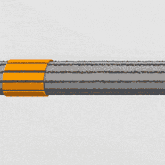 a close up of a metal pipe with a yellow stripe on it