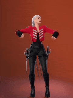 a woman in a red jacket is dancing in a video game .