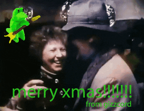 a picture of a man and woman with the words merry xmas from gizzcord