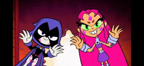 raven and starfire from teen titans go pose for a picture together