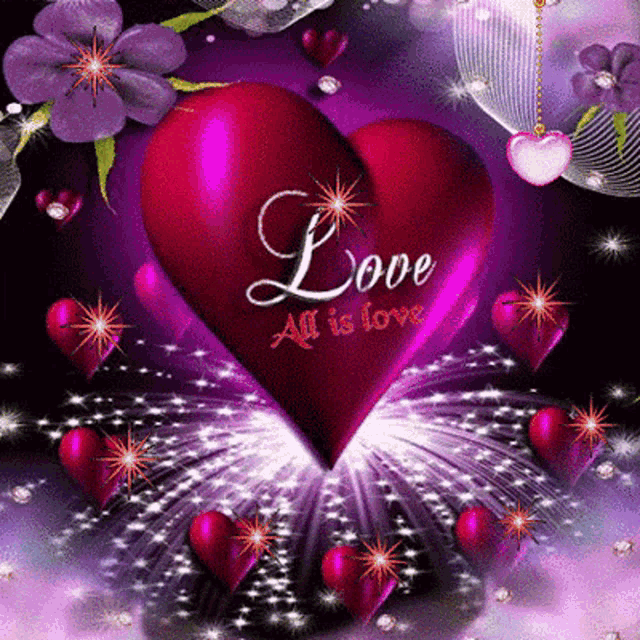 a heart with the words love all is love surrounded by hearts
