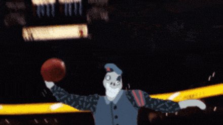 a cartoon of a clown holding a basketball in his hands