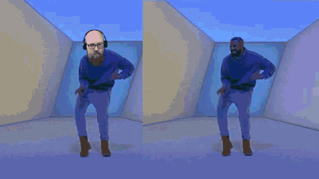 a man with a beard and headphones is dancing