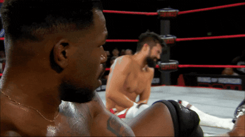 two men are wrestling in a ring with a sign that says ring of honor on it
