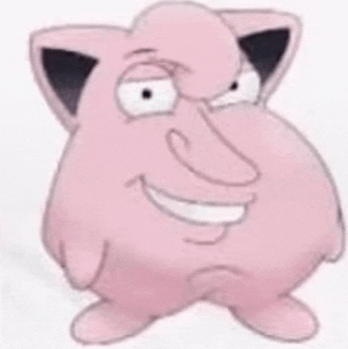 a pink cartoon character with a big nose is smiling and standing on its hind legs .