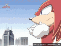 knuckles the echidna from sonic the hedgehog is standing in front of a city skyline