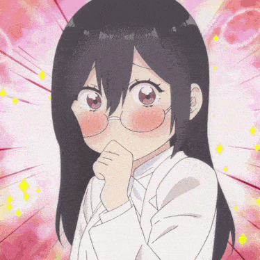 a girl with long black hair wearing glasses and a white shirt
