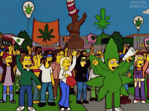 a crowd of people are gathered in a cartoon scene with the words " fuck yeah springfield " at the top