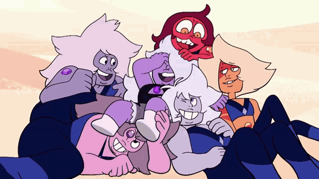 a group of cartoon characters are posing for a picture together