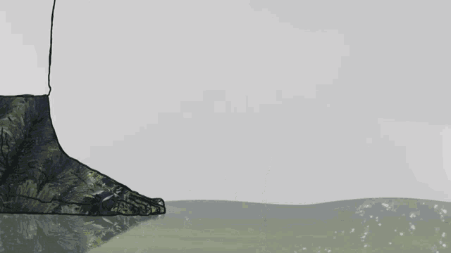 a drawing of a person 's foot on a hillside