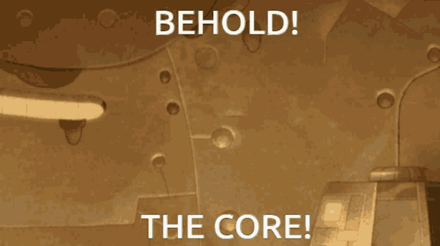 a cartoon character with a beard and axe says " behold the core "