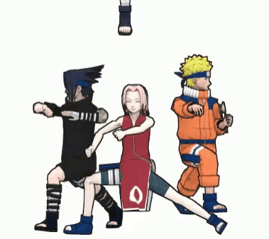 a group of anime characters including naruto and sasuke are standing together