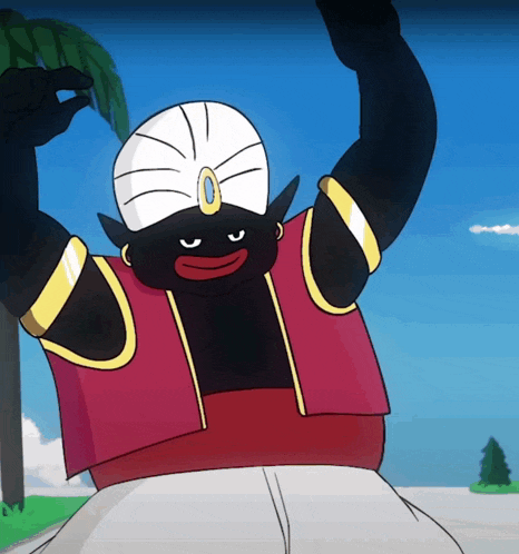 a cartoon character with a turban on his head