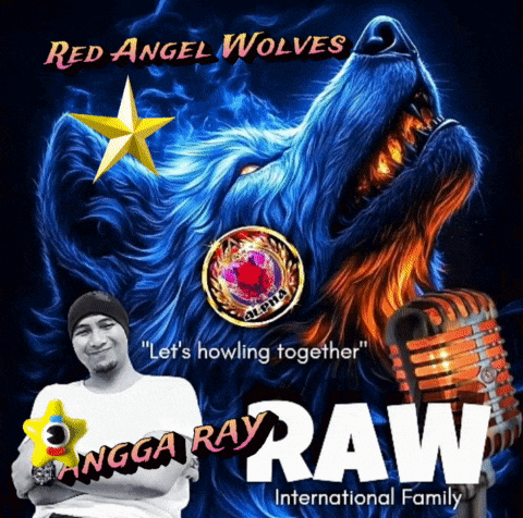 a poster for raw international family with a blue wolf