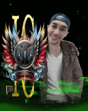 a man stands in front of a logo that says ic on it