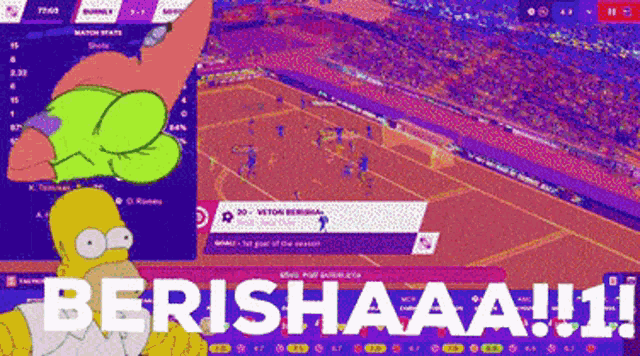 homer simpson is playing a video game and says berishaa !!