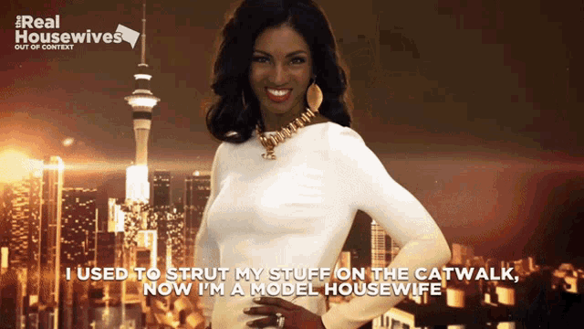 a poster for real housewives shows a woman in a white top